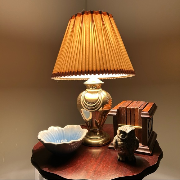 Stiffel Solid Brass Table Lamp with Pleated Shade